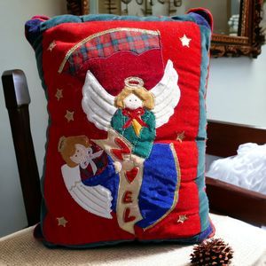 Velveteen Decorative Christmas Pillow Angel Noel Hanging Rectangle